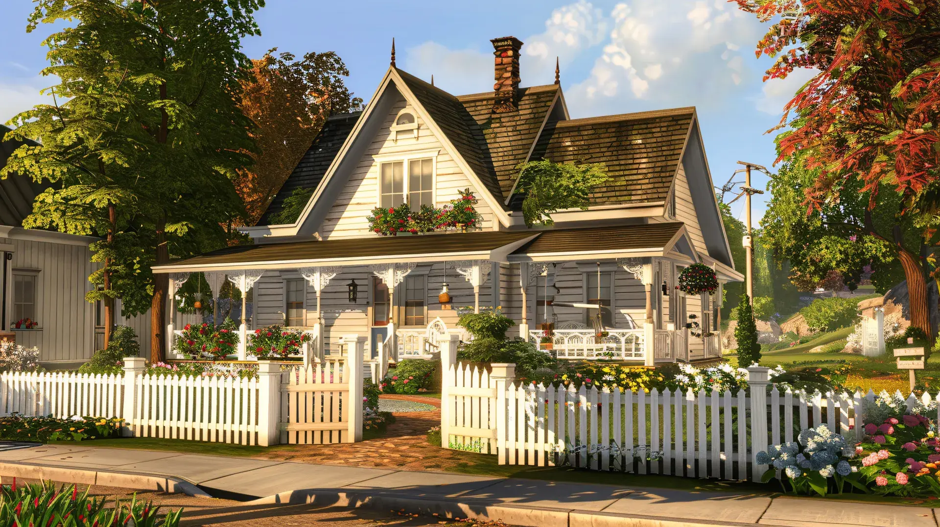 Quaint Classic House With Picket Fence Front Porch Swing